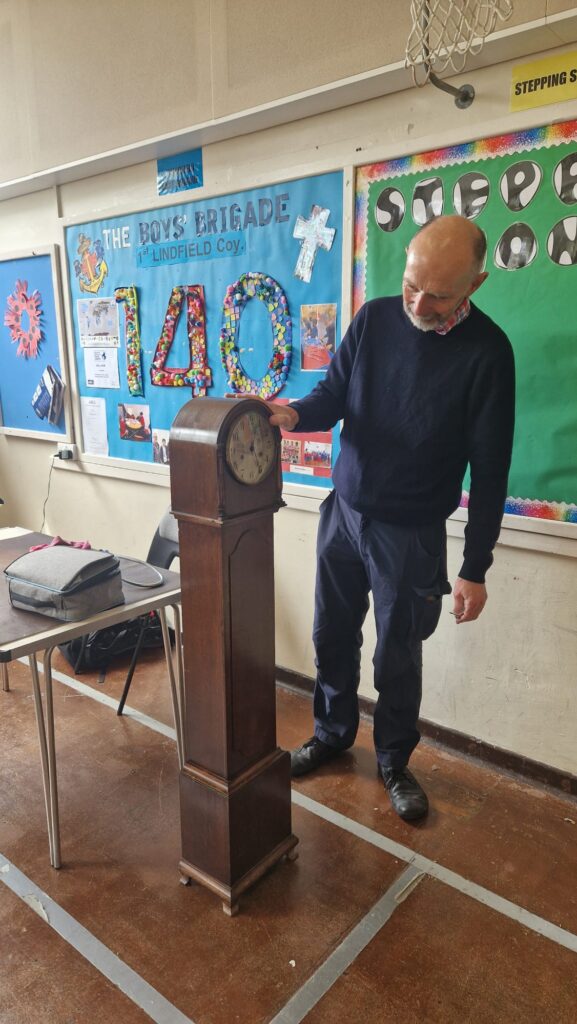 Man looking at a clock
