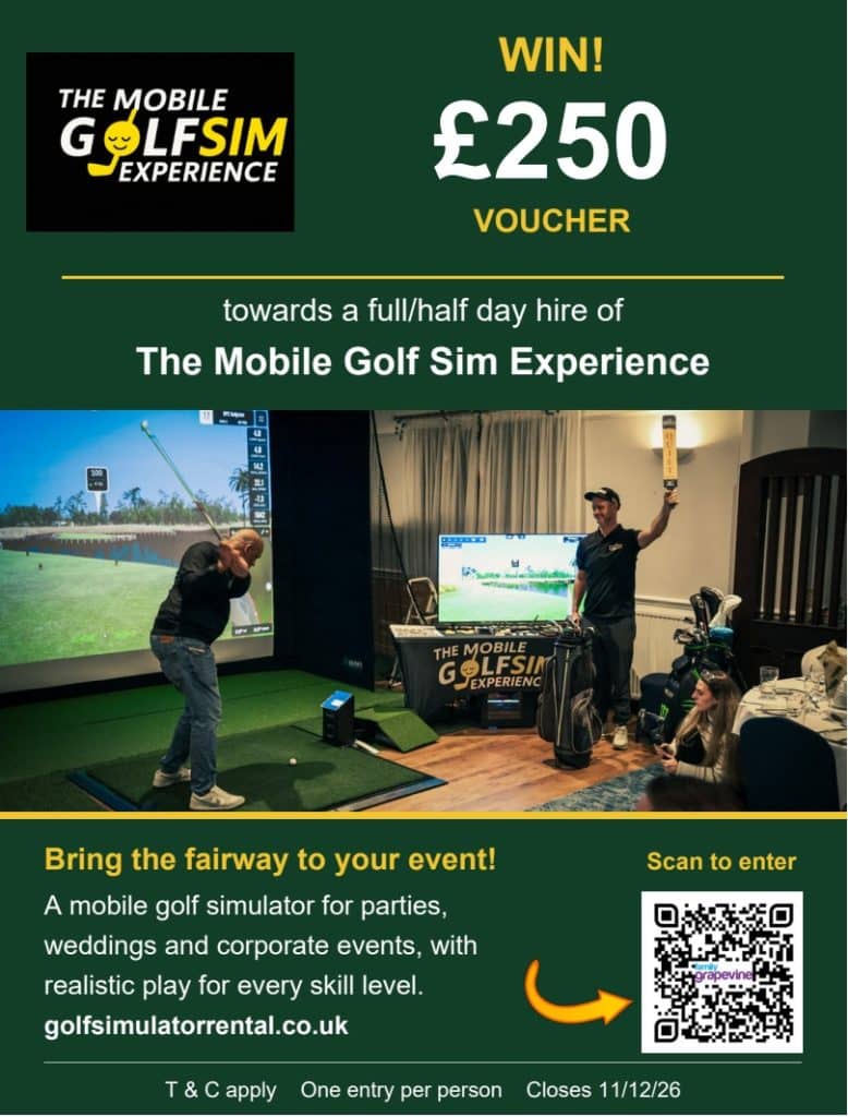 Win a £250 voucher towards full- or half-day hire of The Mobile Golf Sim Experience.