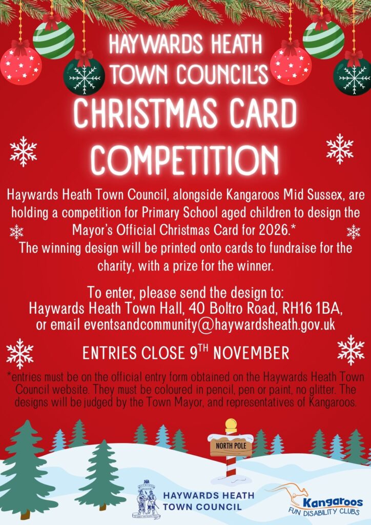 Haywards Heath Mayor’s Christmas Card Competition poster supporting Kangaroos Mid Sussex