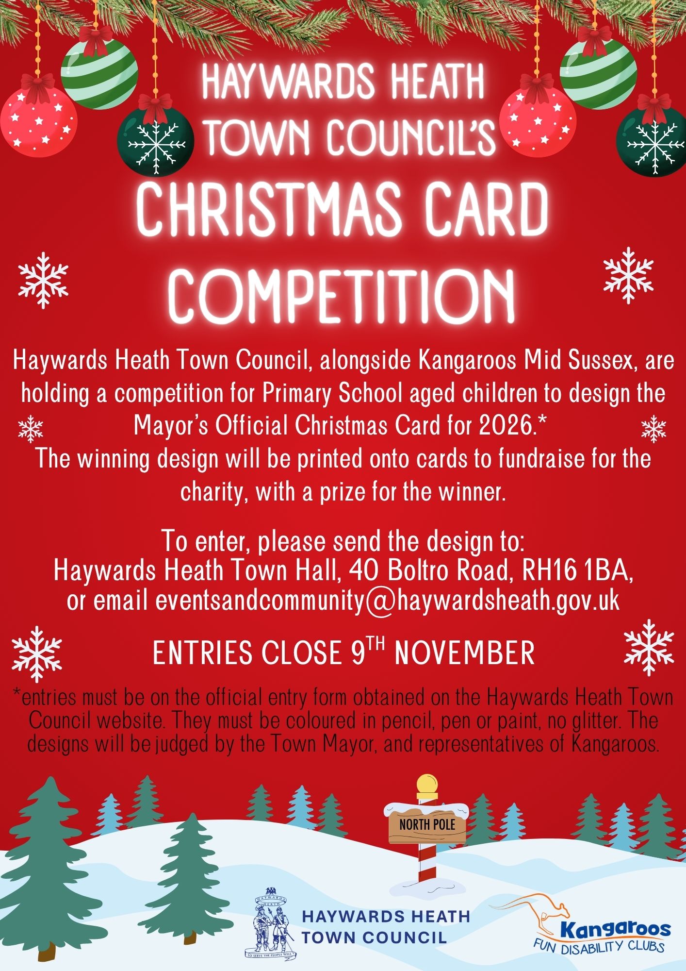 Haywards Heath Mayor’s Christmas Card Competition poster supporting Kangaroos Mid Sussex