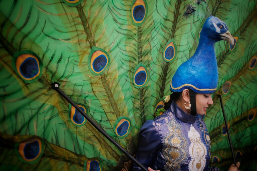 Lady dressed as a peacock