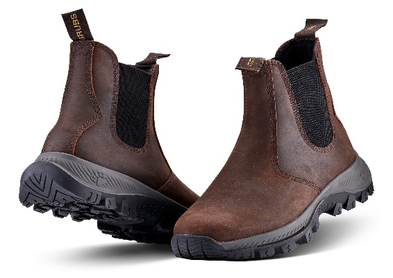 Pair of brown Grubs Blizzard leather ankle boots with elastic side panels and rugged black soles