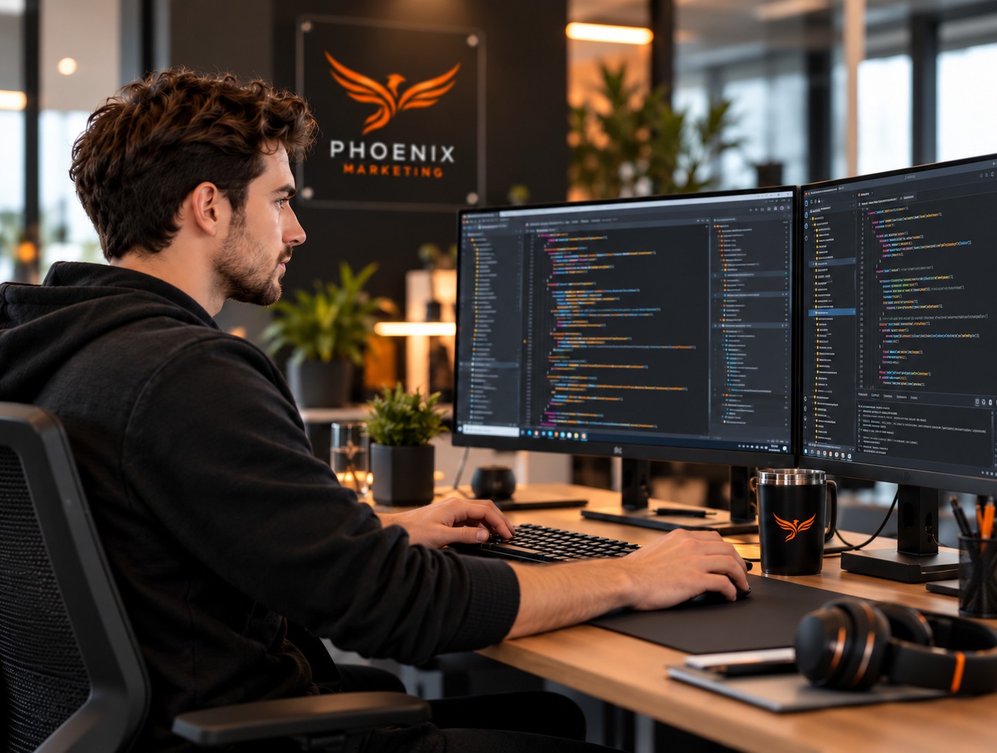 Developer working on website security at Phoenix Media Marketing